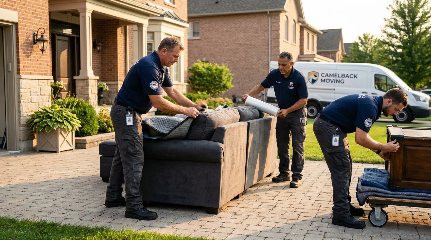 Large estate moving crew wrapping furniture in Rutherford, NJ