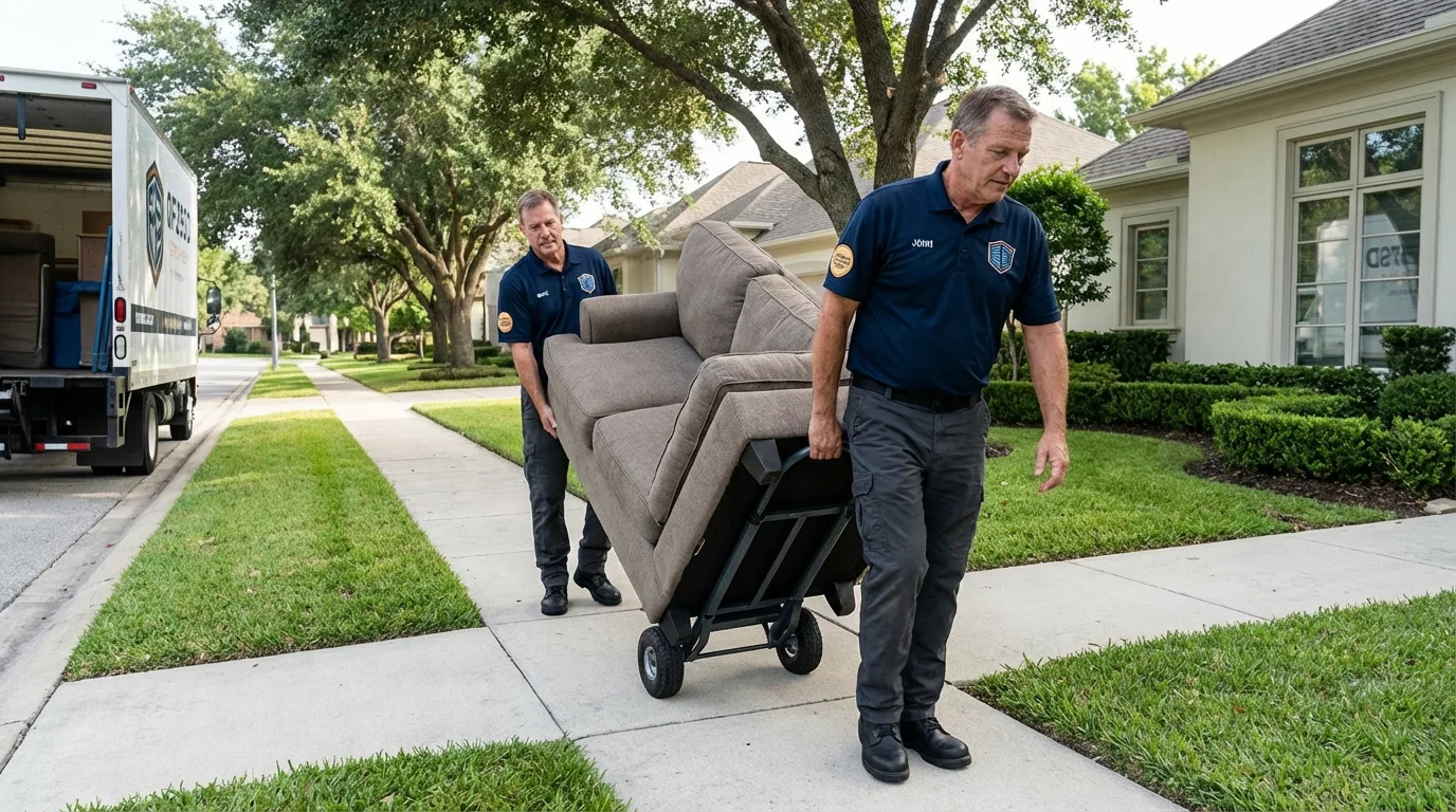Local residential moving crew loading furniture in Rutherford, NJ